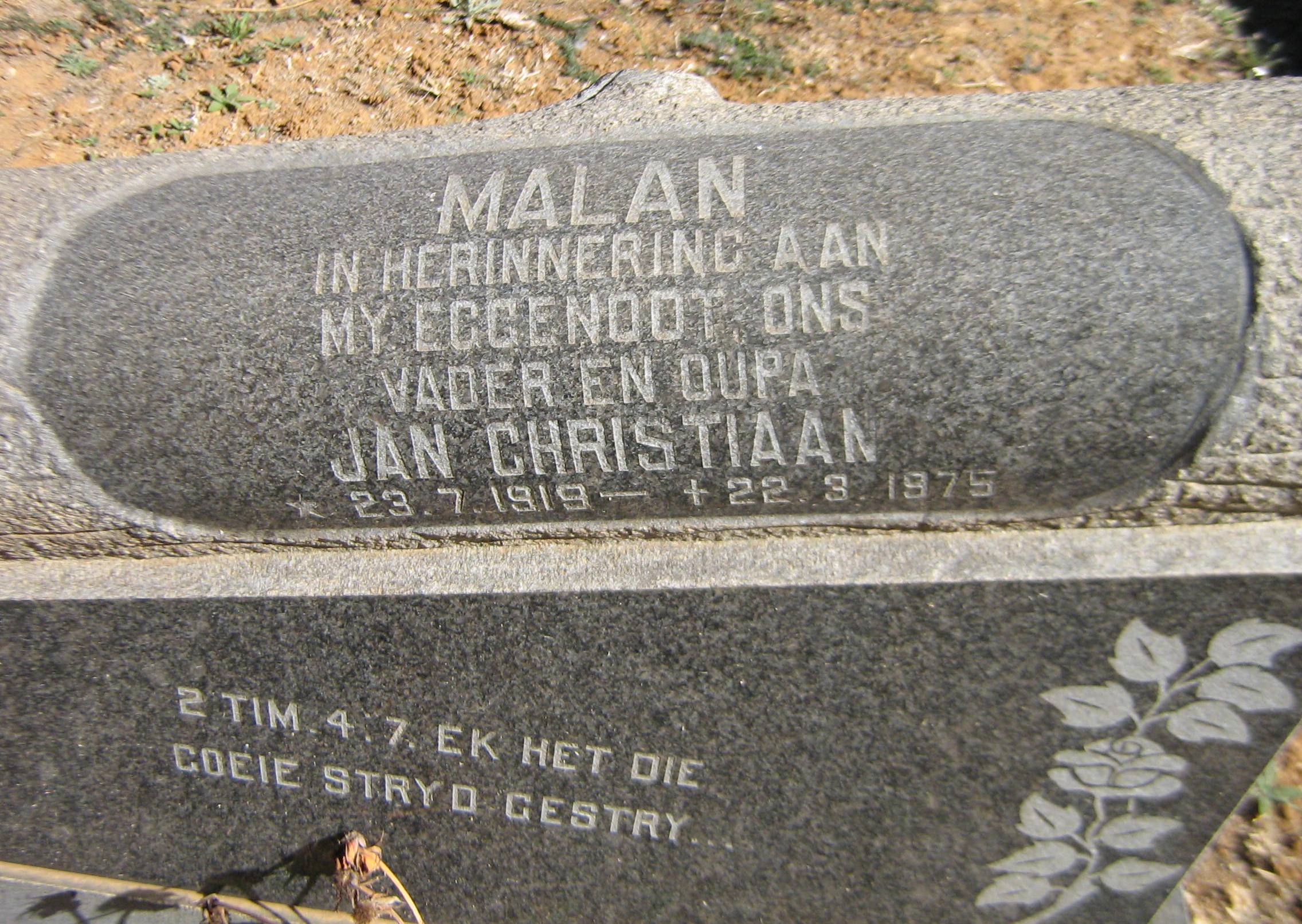 MALAN Jan Christiaan 1919-1975