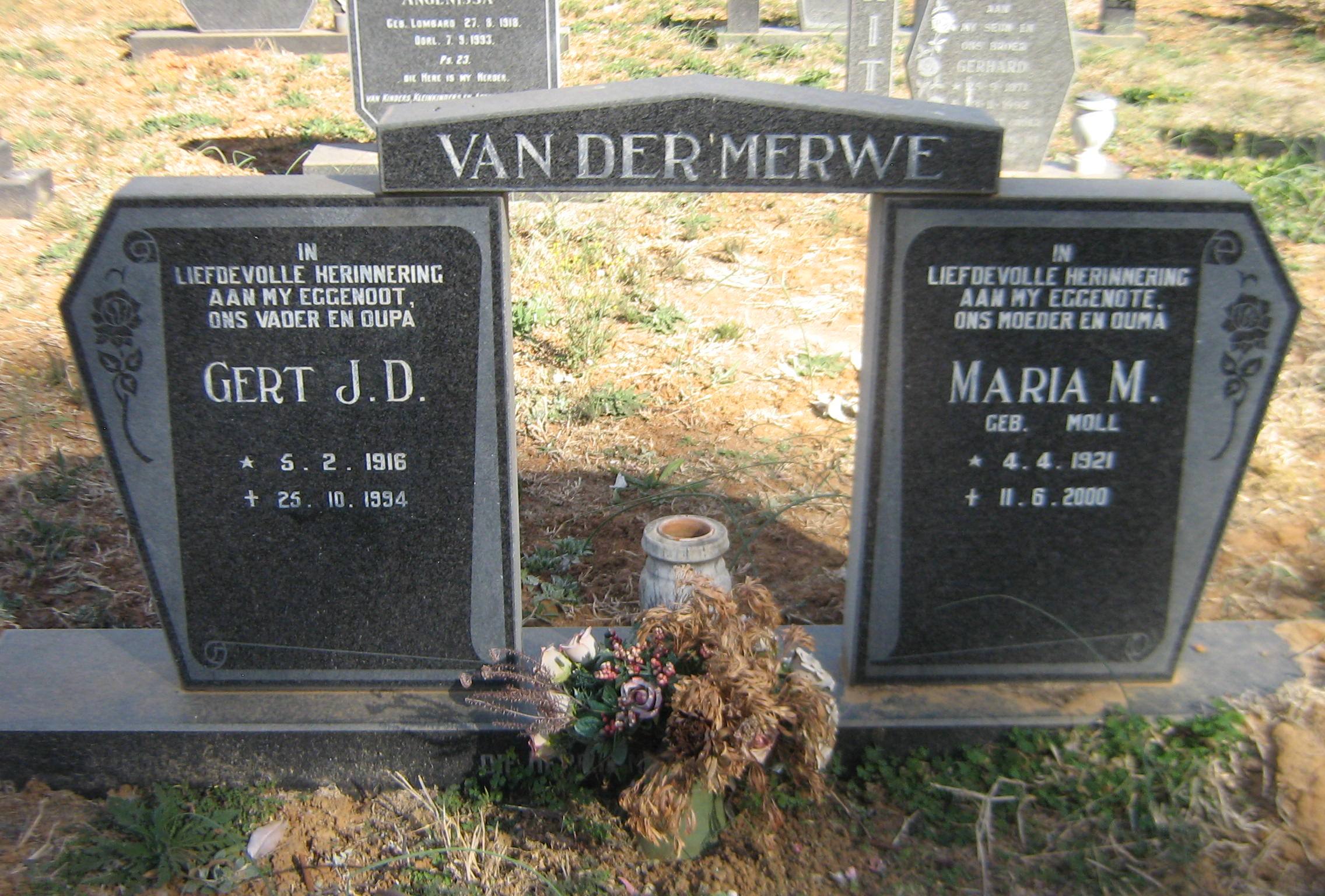MERWE Gert J.D., van der 1916-1994 & Maria M. MOLL 1921-2000