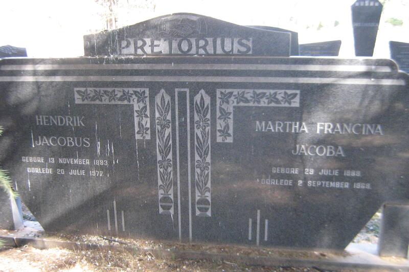 PRETORIUS Hendrik Jacobus 1883-1977 & Martha Francina Jacoba 1889-1968
