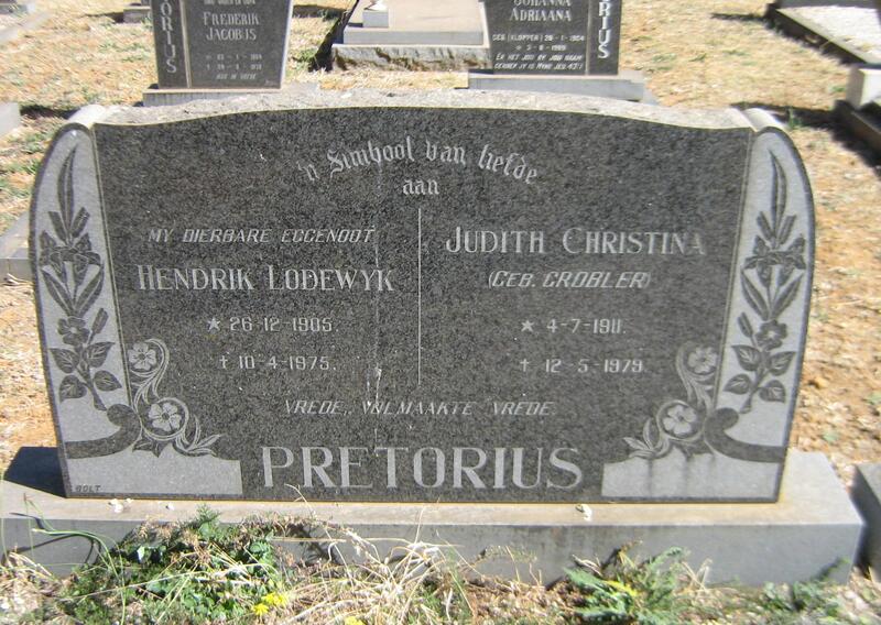 PRETORIUS Hendrik Lodewyk 1905-1975 & Judith Christina GROBLER 1911-1979