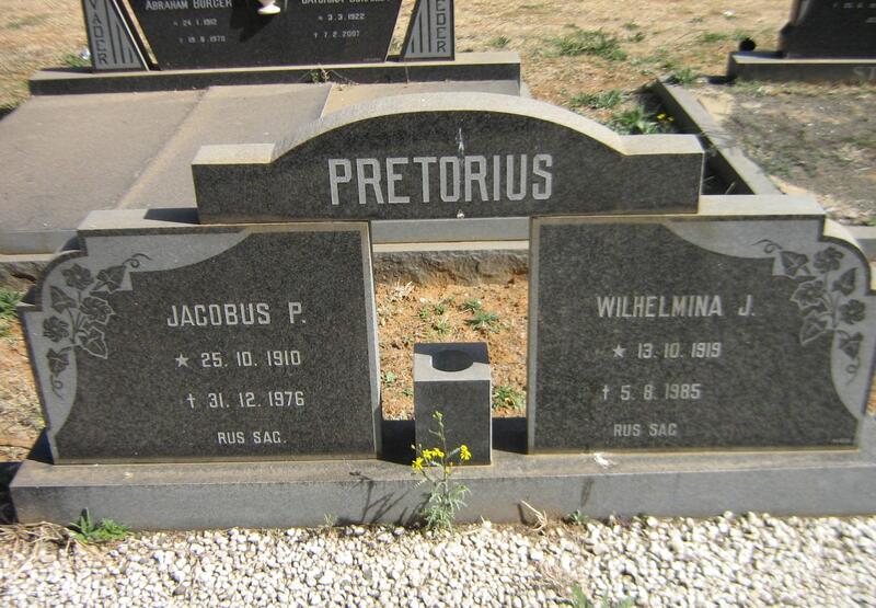 PRETORIUS Jacobus P. 1910-1976 & Wilhelmina J. 1919-1985