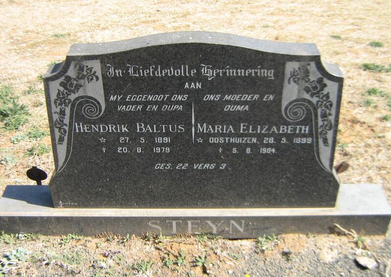 STEYN Hendrik Baltus 1891-1979 & Maria Elizabeth OOSTHUIZEN 1899-1984