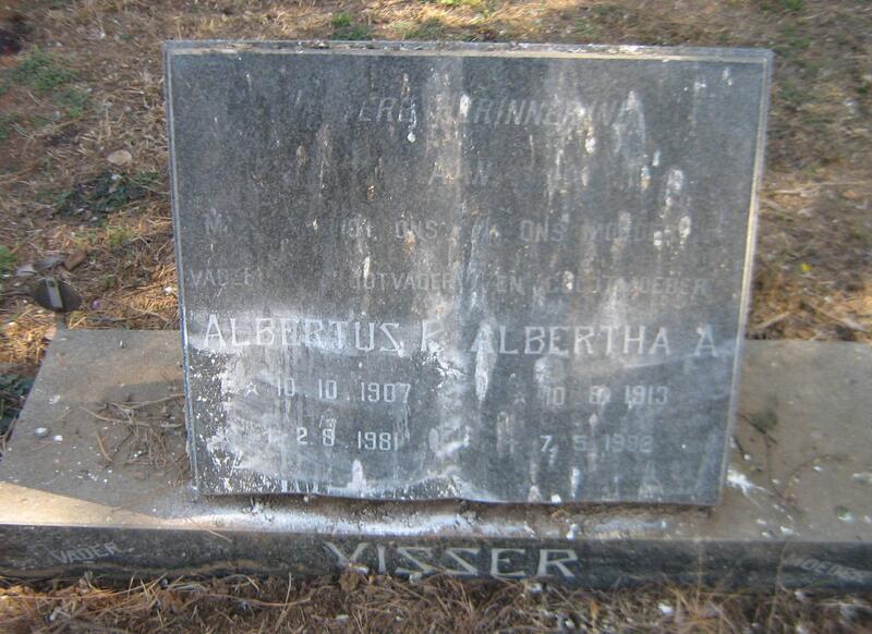VISSER Albertus P. 1907-1981 & Albertha A. 1913-1992