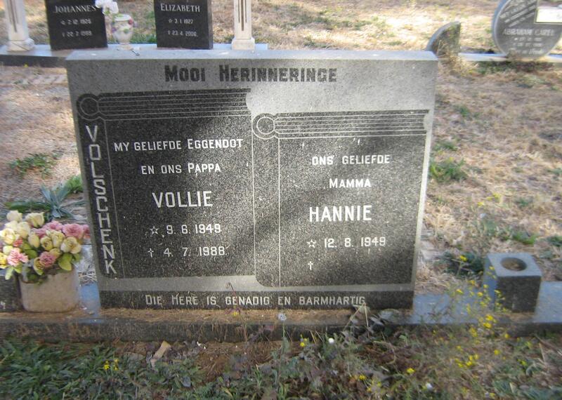 VOLSCHENK Vollie 1949-1988 & Hannie 1949-