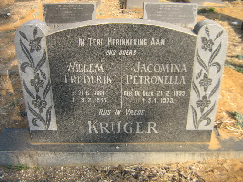 KRUGER Willem Frederik 1888-1963 & Jacomina Petronella DE BEER 1899-1973