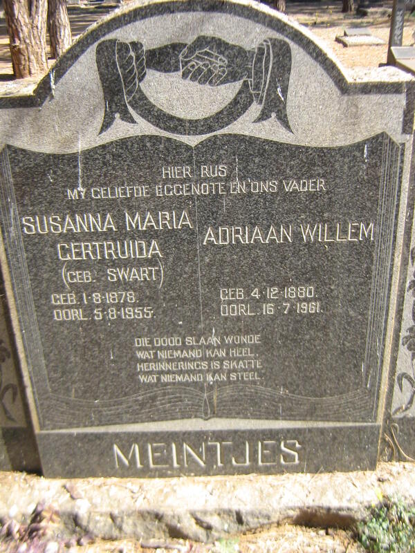 MEINTJES Adriaan Willem 1880-1961 & Susanna Maria Gertruida SWART 1878-1955