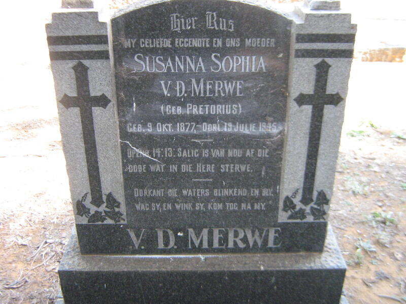 MERWE Susanna Sophia, v.d. nee PRETORIUS 1877-1945