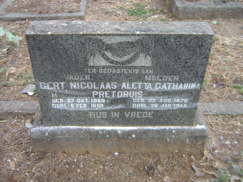 PRETORIUS Gert Nicolaas 1869-1950 & Aletta Catharina 1870-1949