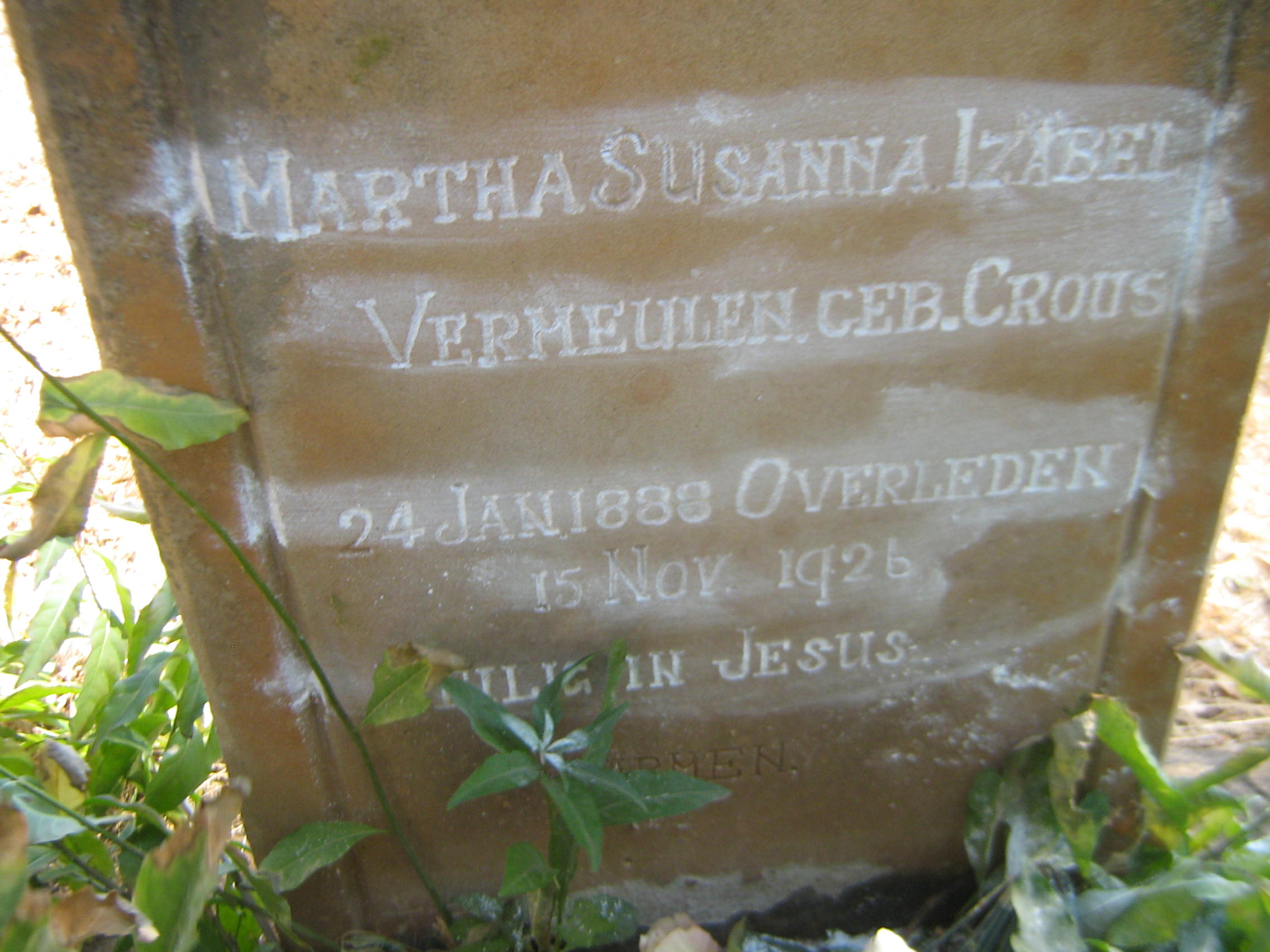 VERMEULEN Martha Susanna Izabel nee CROUS 1888-1926