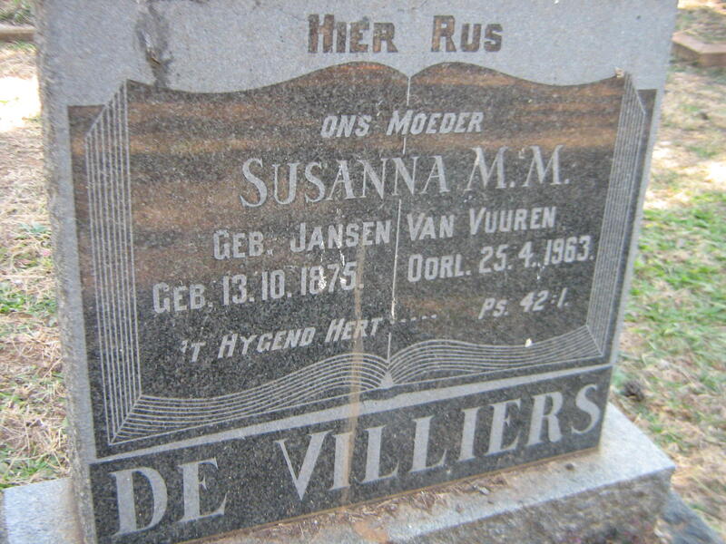 VILLIERS Susanna M.M., de nee JANSEN VAN VUUREN 1875-1963