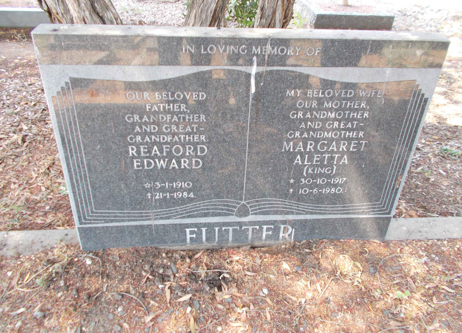 FUTTER Reaford Edward 1910-1984 & Margaret Aletta KING 1917-1980