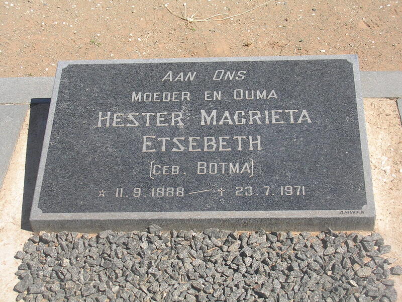 ETSEBETH Hester Magrieta nee BOTMA 1888-1971