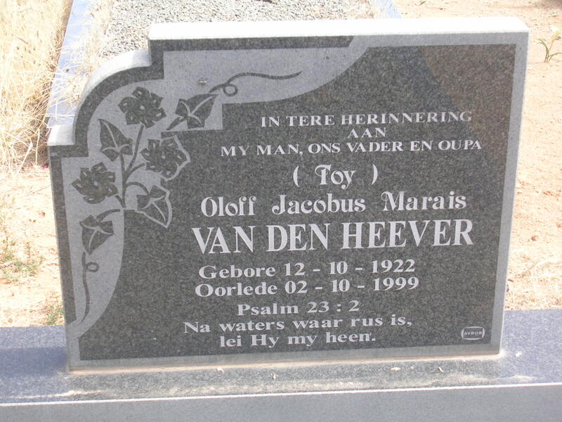 HEEVER Oloff Jacobus Marais, van den 1922-1999