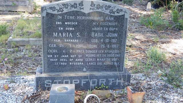 STOPFORTH Basil John 1912-1967 & Maria S. BARNARD 1916-1973