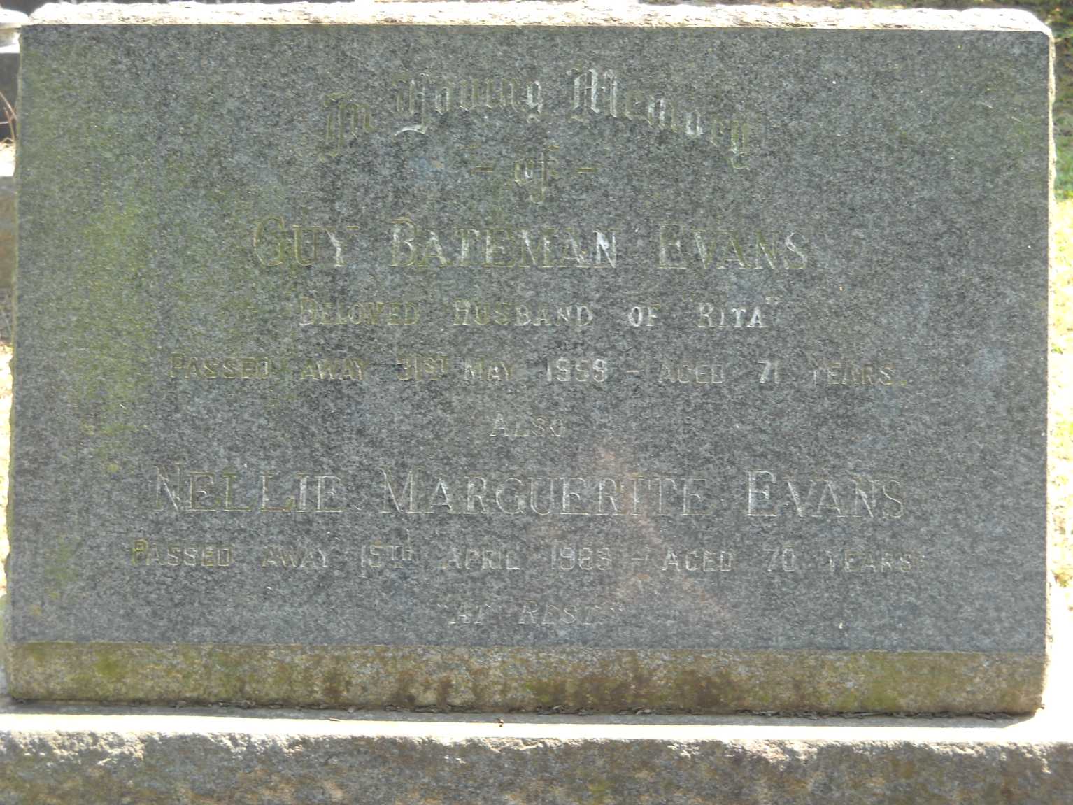 EVANS Guy, BATEMAN -1959 & Nellie Marguerite -1963