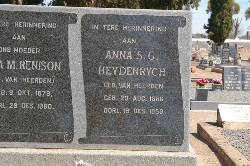 HEYDENRYCH Anna S.G. nee VAN HEERDEN 1886-1959 :: RENISON A.M. nee VAN HEERDEN 1879-1960