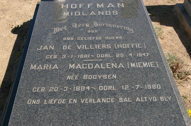 HOFFMAN Jan de Villiers 1881-1947 & Maria Magdalena BOOYSEN 1884-1980