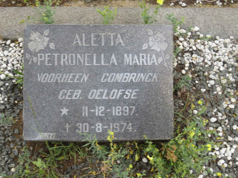 ? Aletta Petronella Maria voorheen COMBRINCK nee OELOFSE 1897-1974