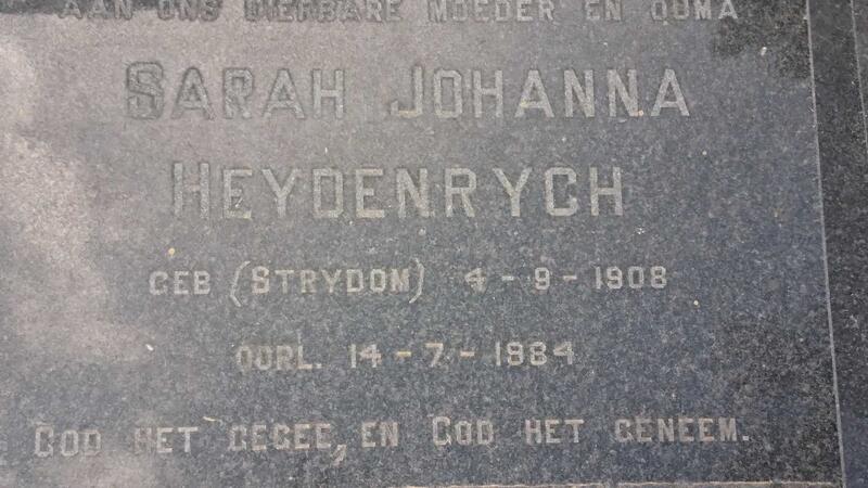 HEYDENRYCH Sarah Johanna nee STRYDOM 1908-1984