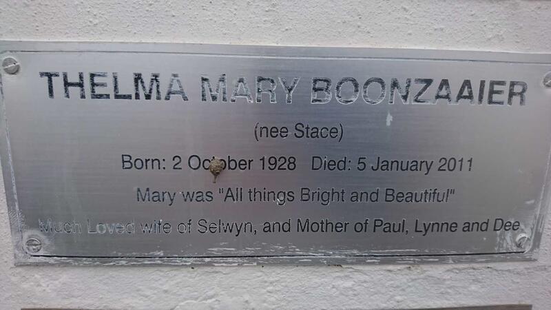 BOONZAAIER Thelma Mary nee STACE 1928-2011