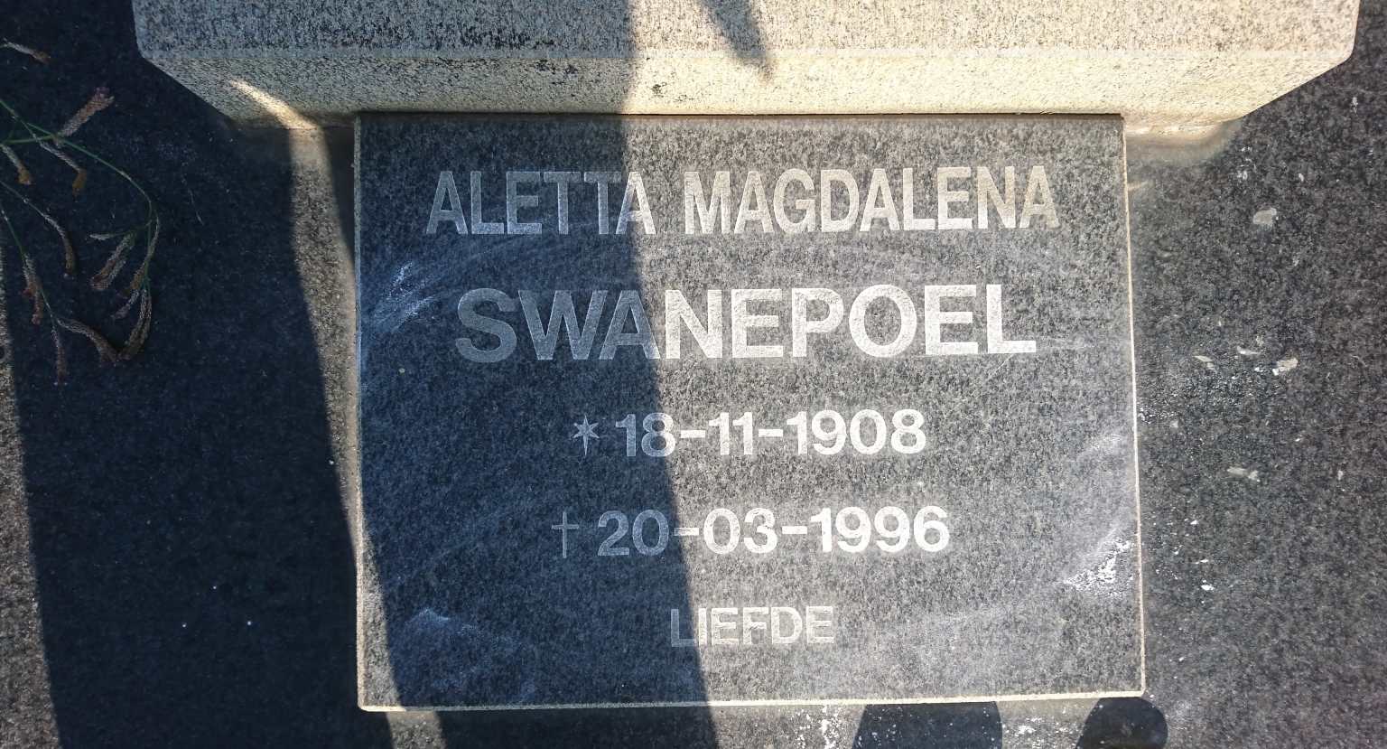 SWANEPOEL Aletta Magdalena 1908-1996