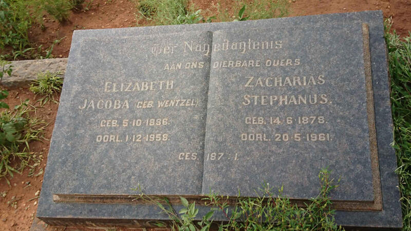 JORDAAN Zacharias Stephanus 1878-1961 & Elizabeth Jacoba WENTZEL 1886-1958