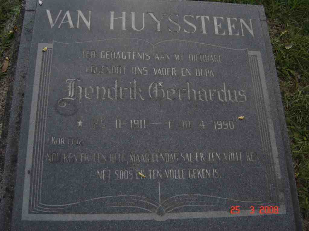HUYSSTEEN Hendrik Gerhardus, van 1911-1990