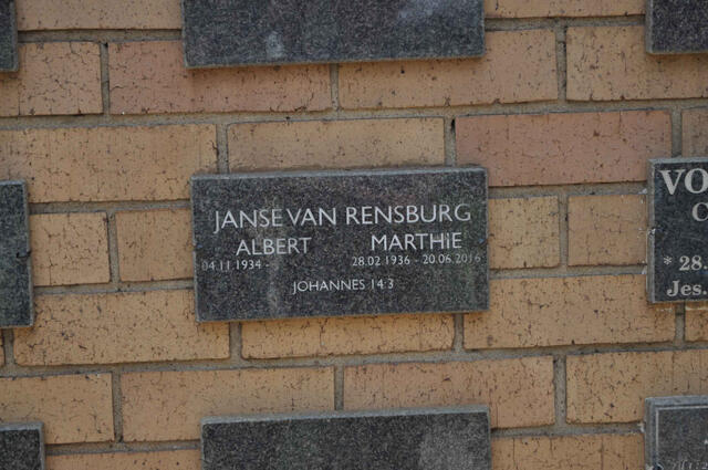 RENSBURG Albert, Janse van 1934- & Marthie 1936-2016