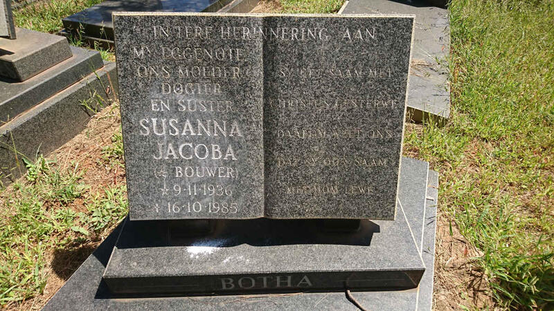 BOTHA Susanna Jacoba nee BOUWER 1936-1985