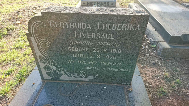 LIVERSAGE Gertruida Frederika nee NIEMAN 1918-1970