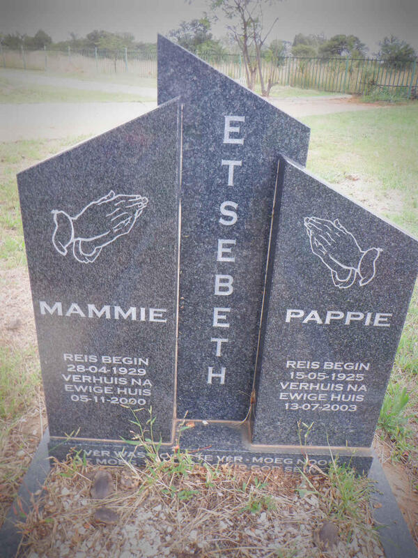 ETSEBETH Pappie 1925-2003 & Mammie 1929-2000