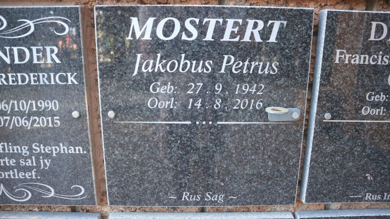 MOSTERT Jakobus Petrus 1942-2016