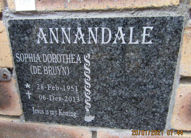 ANNANDALE Sophia Dorothea nee DE BRUYN 1951-2013