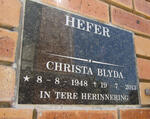 HEFER Christa Blyda 1948-2013