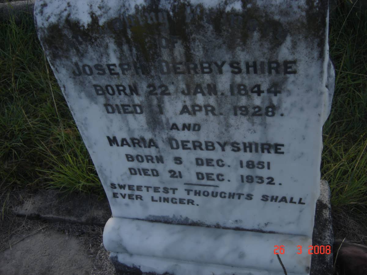 DERBYSHIRE Joseph 1844-1928 & Maria 1851-1932