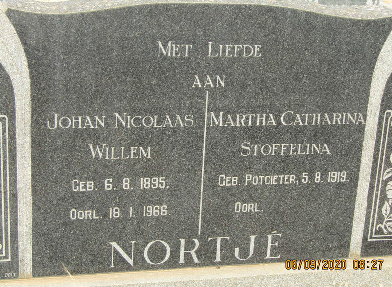 NORTJE Johan Nicolaas Willem 1895-1966 & Martha Catharina Stoffelina POTGIETER 1919-