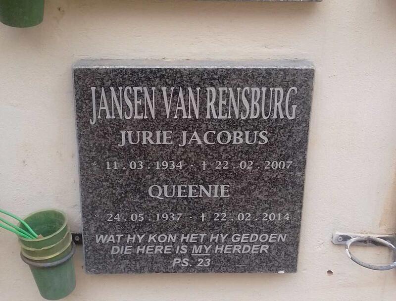 RENSBURG Jurie Jacobus, Jansen van 1934-2007 & Queenie 1937-2014