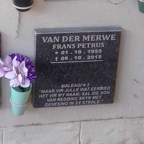MERWE Frans Petrus, van der 1955-2015
