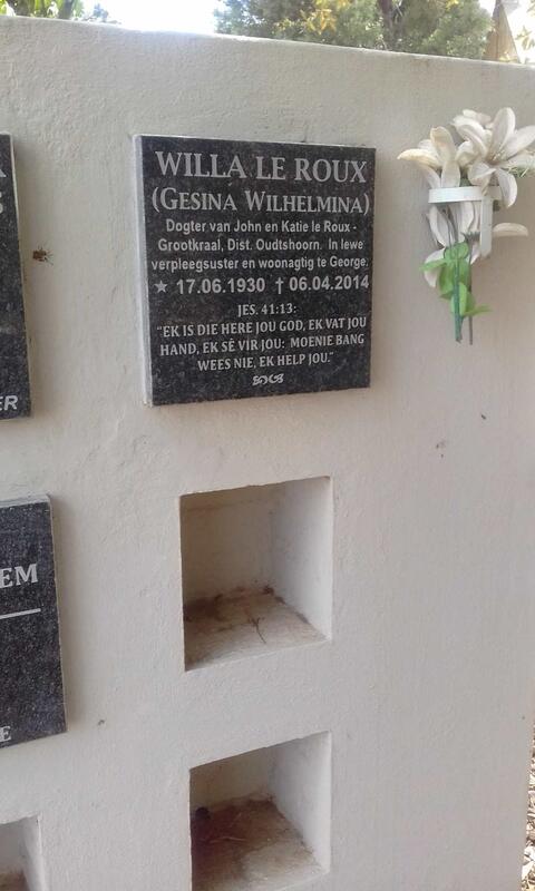 ROUX Gesina Wilhelmina, le 1930-2014