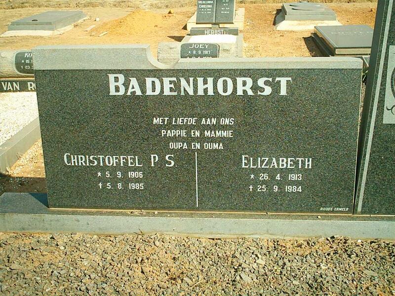 BADENHORST Christoffel P.S. 1906-1985 & Elizabeth 1913-1984