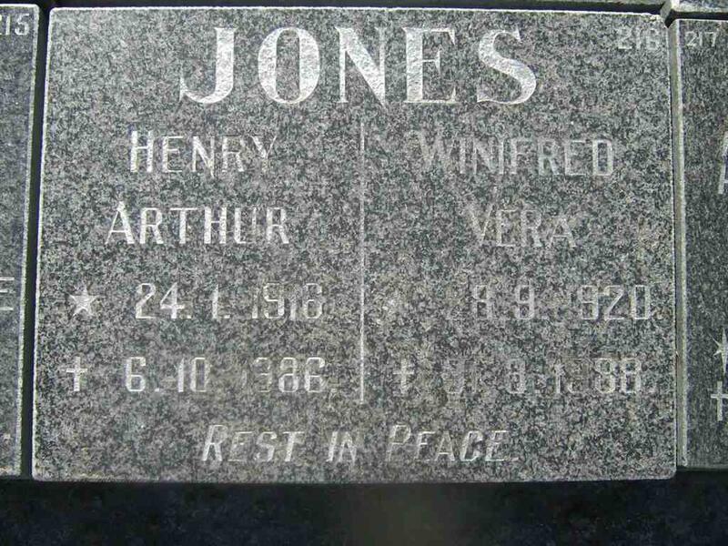 JONES Henry Arthur 1916-1986 & Winifred Vera 1920-1988