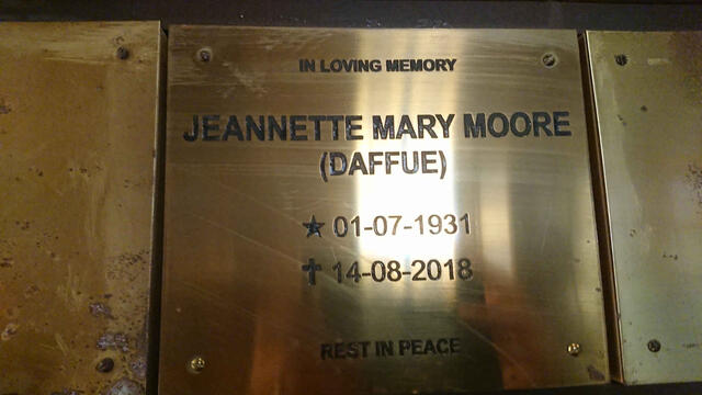 MOORE Jeanette Mary nee DAFFUE 1931-2018