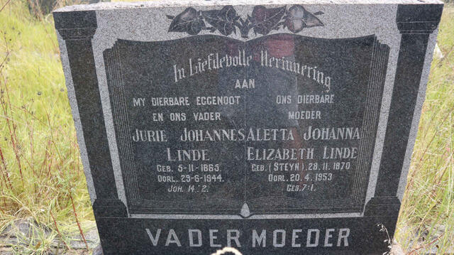 LINDE Jurie Johannes 1865-1944 & Aletta Johanna Elizabeth STEYN 1870-1953