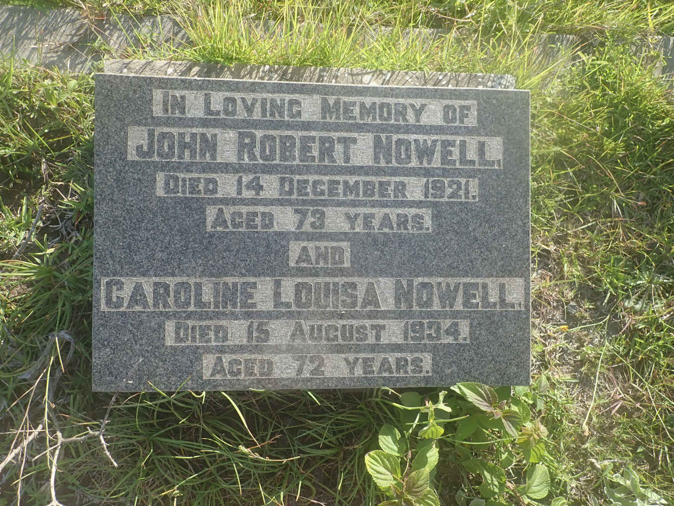 NOWELL John Robert -1921 & Caroline Louisa -1934