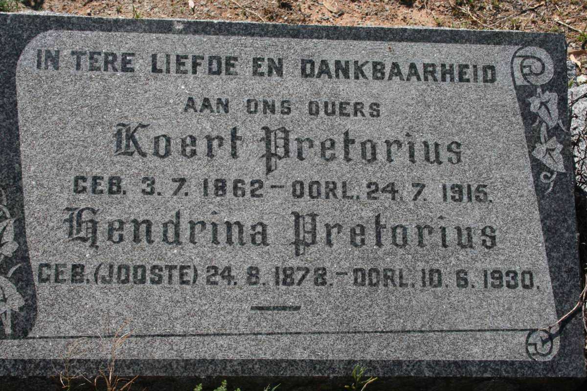 PRETORIUS Koert 1862-1915 & Hendrina JOOSTE 1878-1930