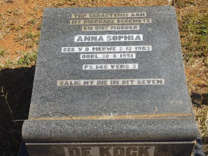 KOCK Anna Sophia, de nee V.D. MERWE 1903-1951