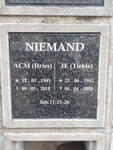 NIEMAND A.C.M. 1941-2018 & J.E. 1942-2008