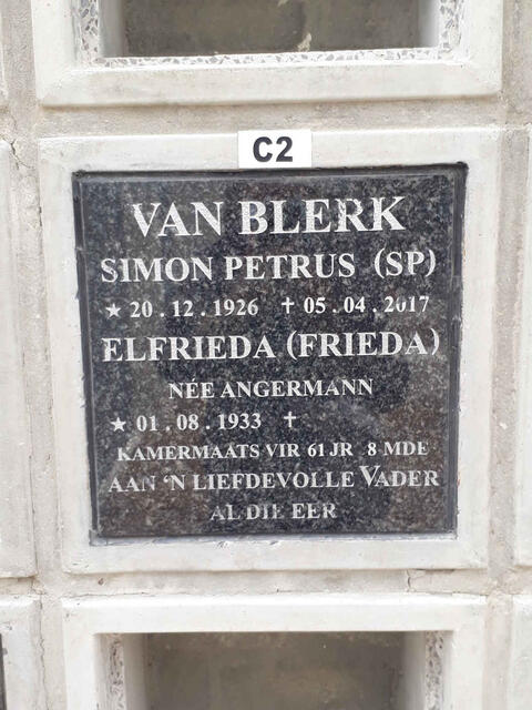 BLERK Simon Petrus, van 1926-2017 & Elfrieda ANGERMANN 1933-