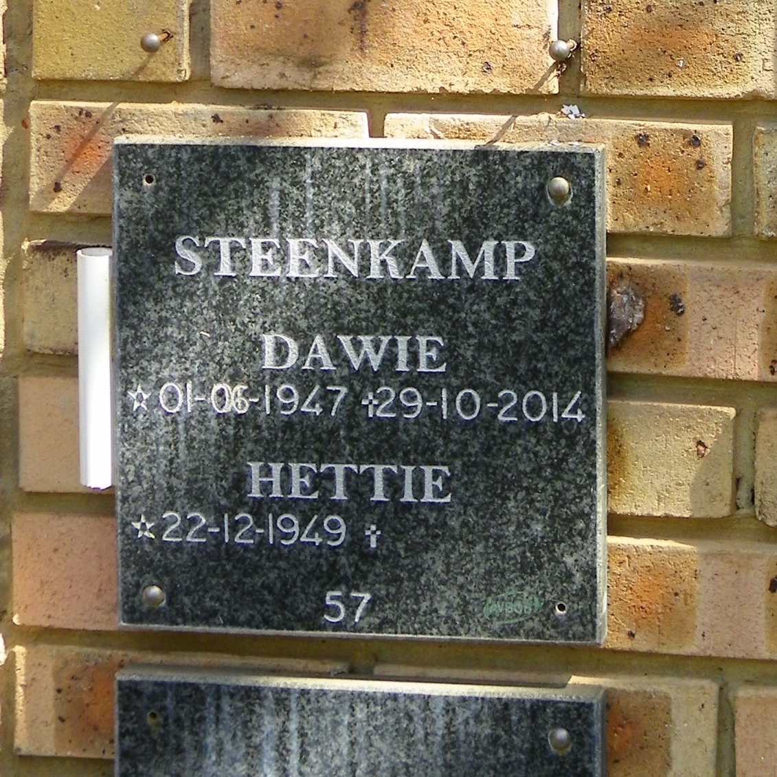 STEENKAMP Dawie 1947-2014 & Hettie 1949-