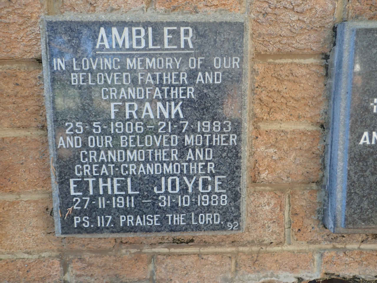 AMBLER Frank 1906-1983 & Ethel Joyce 1911-1988